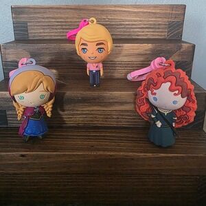 Disney Frozen Anna Brave Merida Barbie Ken 3D Foam Bag Clip Keychain Bundle 3pc